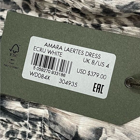 NWT All Saints Amara Laertes Midi Dress Size 4 Ecru Leopard Print Long Sleeve - Picture 5 of 11